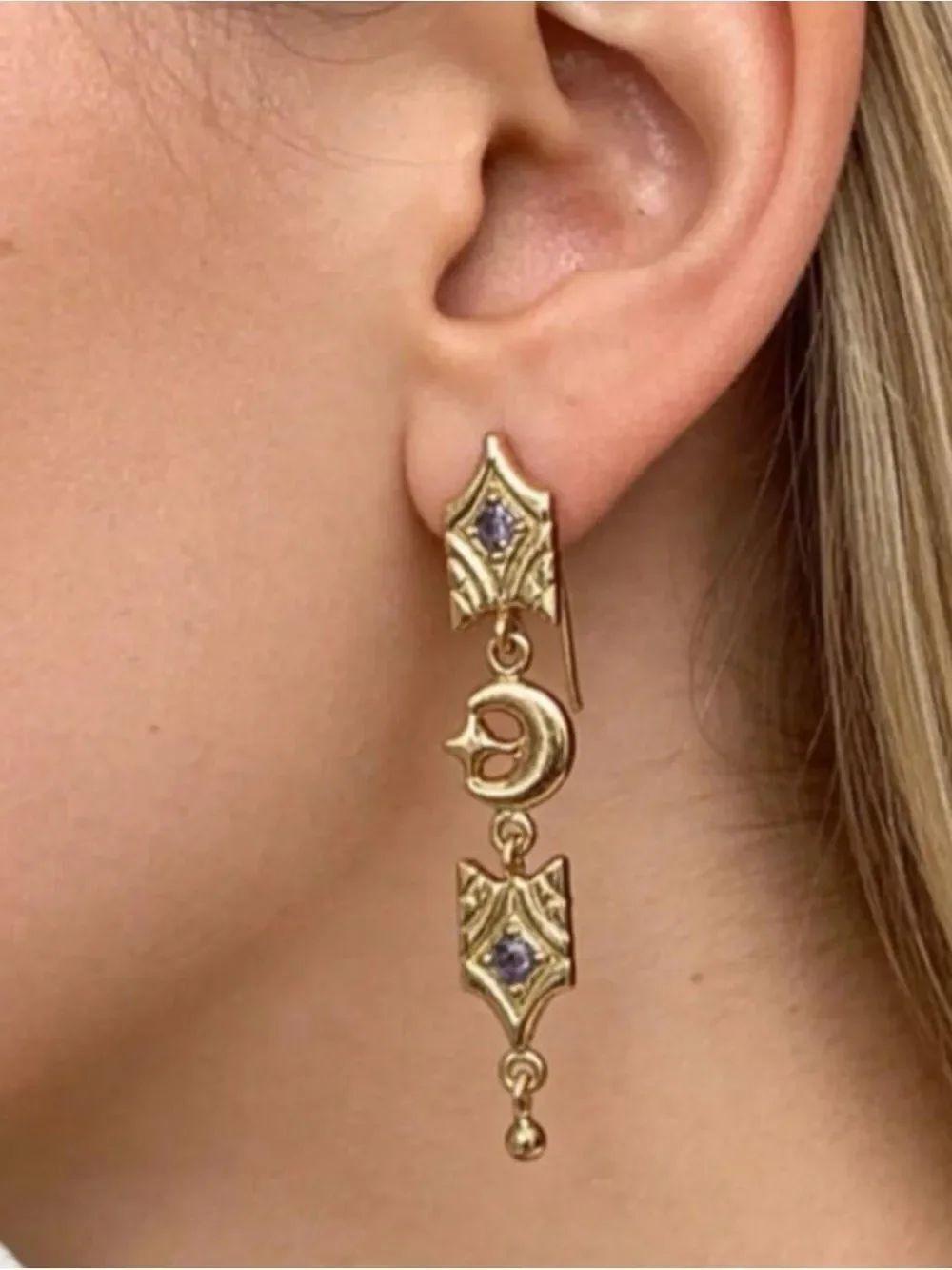 Gold-Tone Moon & Star Drop Earrings A2084